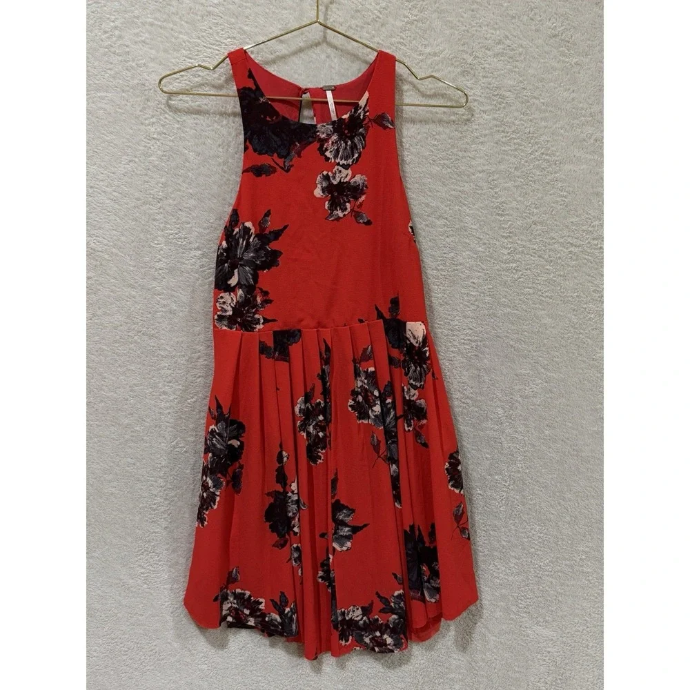 Free People Cloud Combo Floral Flutter By Dress Women Sz 0 Pleated OB420184 Red